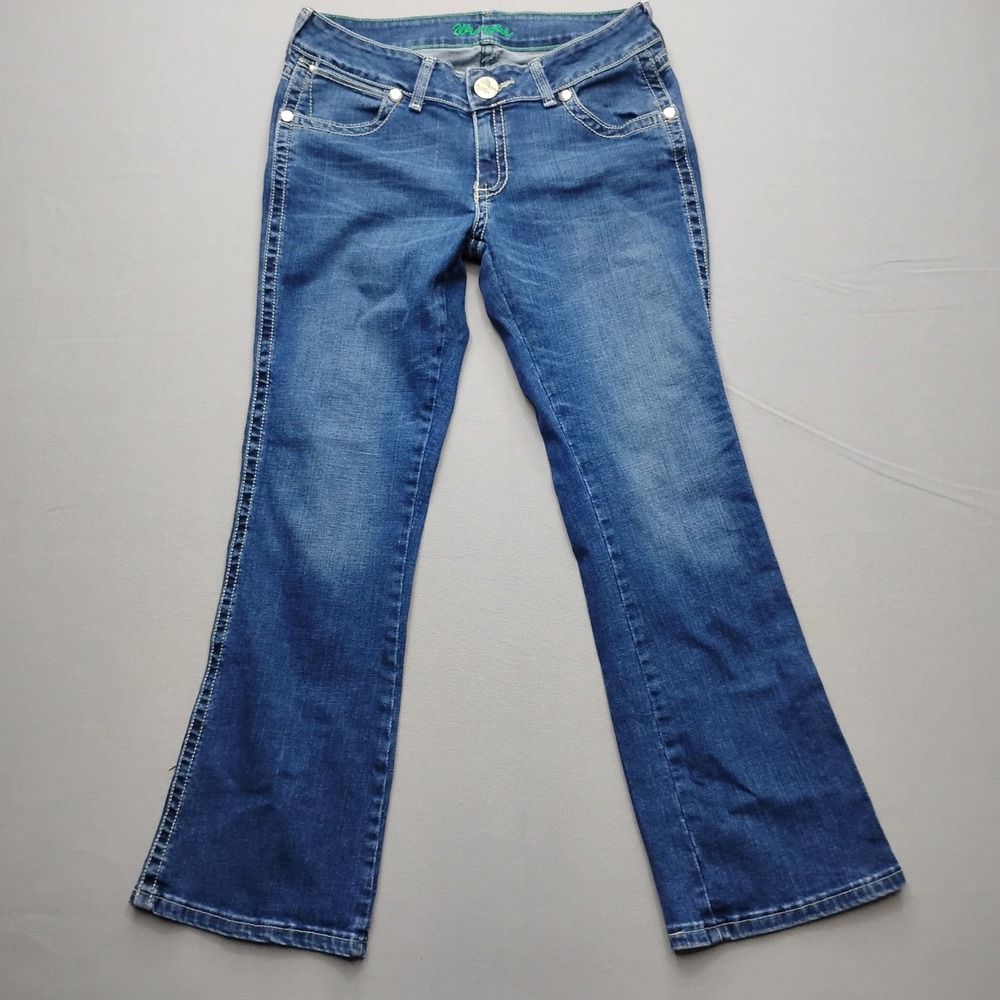 Wrangler Womens Rock 47 Bootcut Jeans Blue Denim Embroidered Embellished 9x30